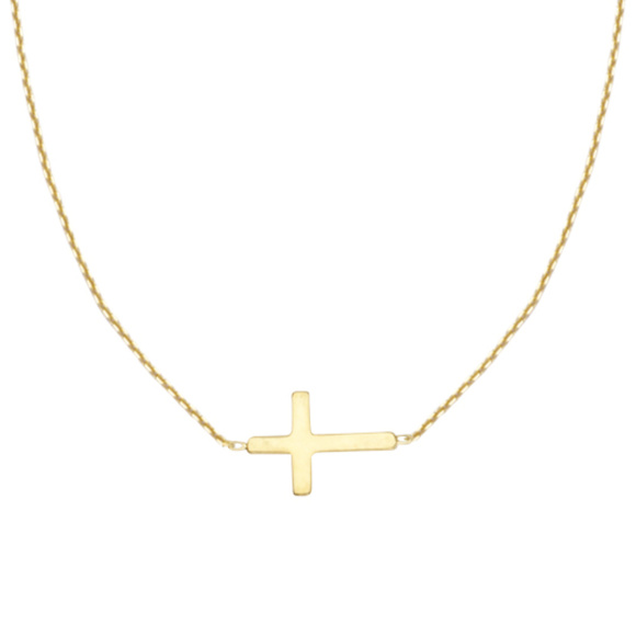 14K Solid Gold Dainty Sideways Cross Necklace